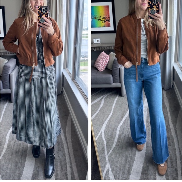 All Saints Orten Suede Bomber Jacket in Cognac Brown 6 - Picture 6 of 13